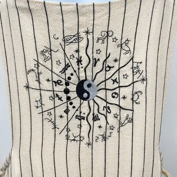 DANNIJO Wide Leg Embroidered Yin Yang Zodiac Cropped Cotton Overalls Jumpsuit - Picture 6 of 14